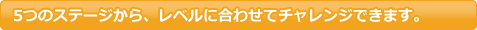 ５つのステージから、レベルに合わせてチャレンジできます。